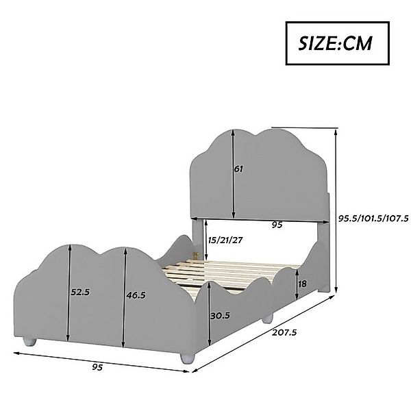 Celya Polsterbett Kinderbett 90 x 200 cm hohes Geländer-Kinderbettgestell ( günstig online kaufen