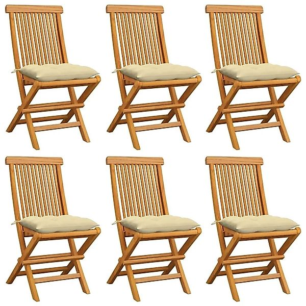vidaXL Gartenstühle mit Cremeweißen Kissen 6 Stk Massivholz Teak 3065607 günstig online kaufen