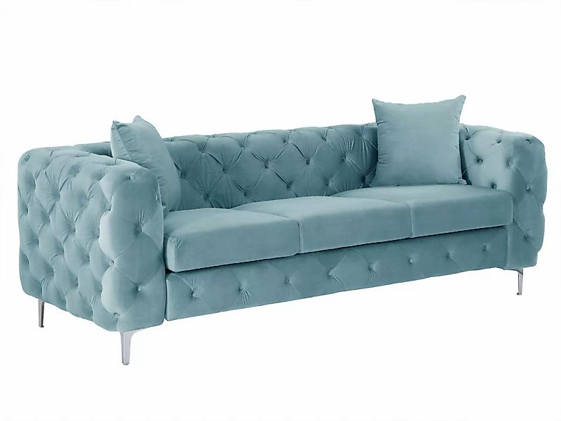 Chesterfield-Sofa 3-Sitzer - Samt - Pastellblau - EDWINA günstig online kaufen