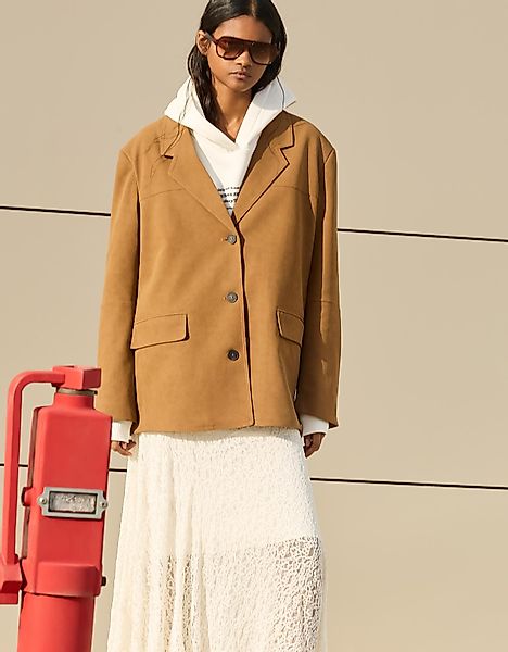 Bershka Blazer Aus Wildlederimitat Damen M Camel günstig online kaufen