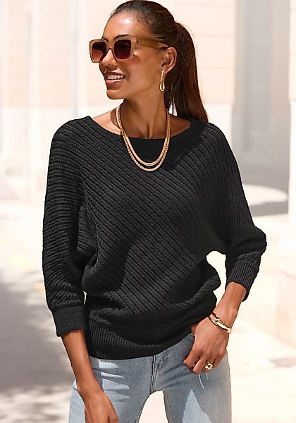 LASCANA 3/4 Arm-Pullover mit diagonalem Strickmuster günstig online kaufen