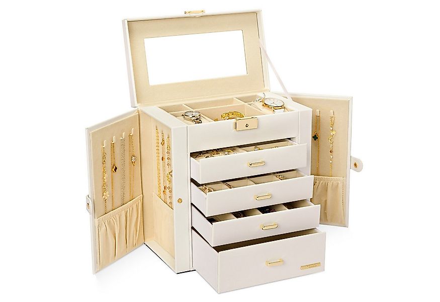 Yorbay Schmuckkasten Groß Schmuckkoffer mit 5 Ebenen, 2 Seitenfächern, Weiß günstig online kaufen