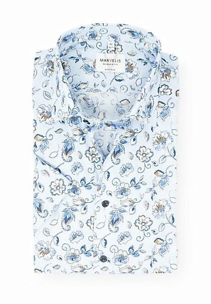 MARVELIS Kurzarmhemd Kurzarmhemd - Modern Fit - Florales Muster - Bleu günstig online kaufen