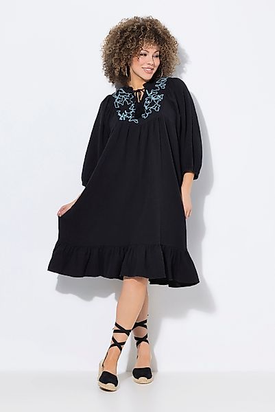 Ulla Popken Jerseykleid Musselin-Kleid Stickerei Tunika-Ausschnitt günstig online kaufen