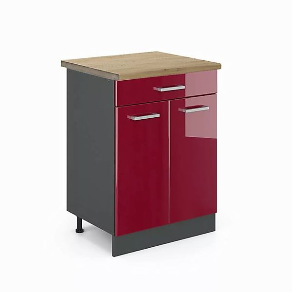 Vicco Unterschrank R-Line, Bordeaux Hochglanz/Anthrazit, 80 cm, AP Eiche günstig online kaufen