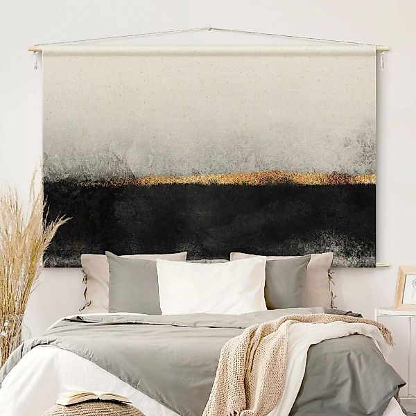 Wandteppich Abstrakter Goldener Horizont Schwarz Weiß günstig online kaufen