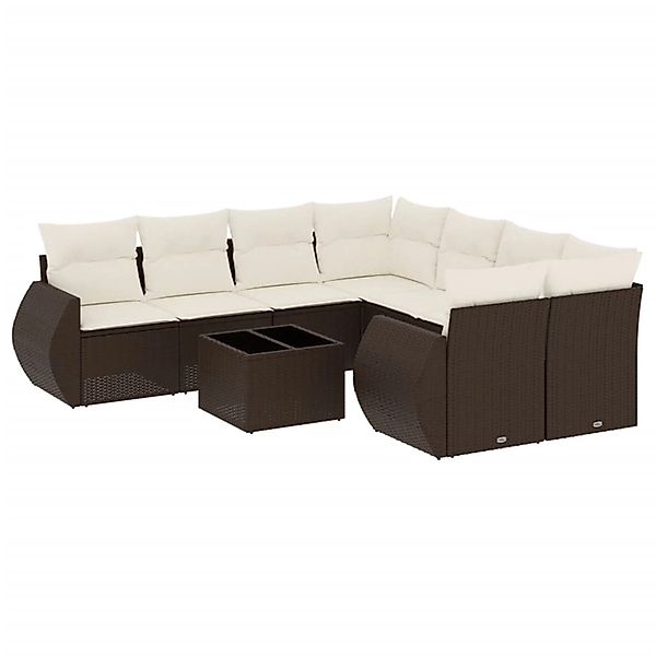 vidaXL 9-Tlg Garten-Sofagarnitur mit Kissen Braun Poly Rattan 3253500 günstig online kaufen