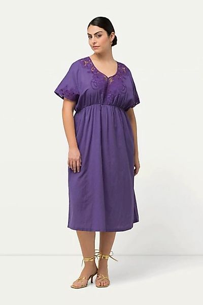 Ulla Popken Sommerkleid Kleid Stickerei Oversized V-Ausschnitt Halbarm günstig online kaufen