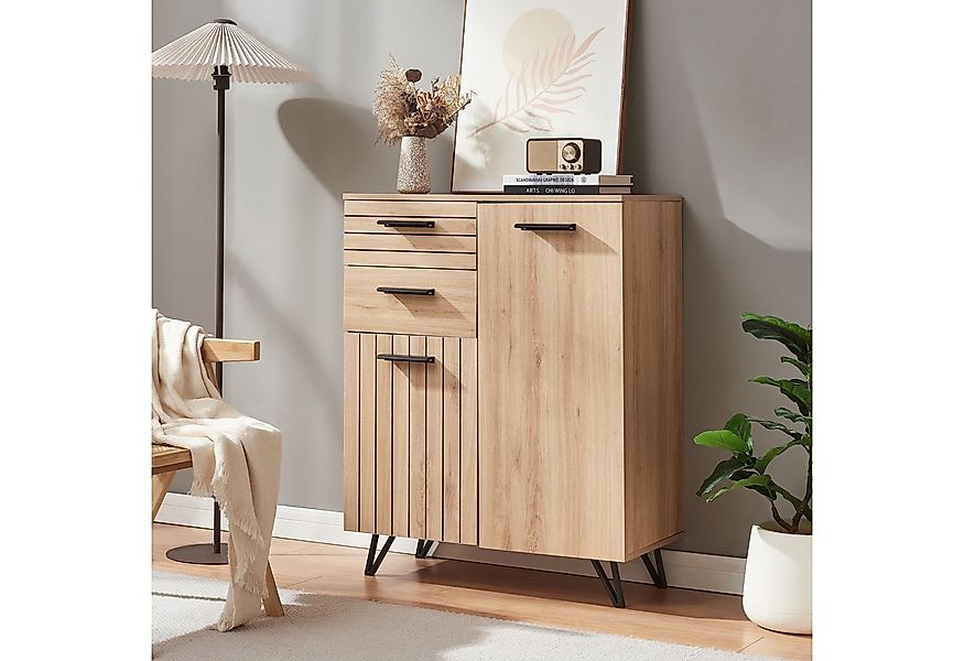 en.casa Sideboard, »Noppen« mit 2 Türen und 2 Schubladen 100x80x38cm Eicheo günstig online kaufen