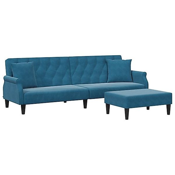 vidaXL Sofa Schlafsofa 2-Sitzer mit Kissen und Fußhocker Blau Samt günstig online kaufen