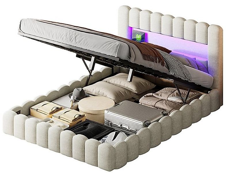 FUROKOY Polsterbett LED bett mit kopfteil mit usb typ-c ladefunktion,Bodenb günstig online kaufen