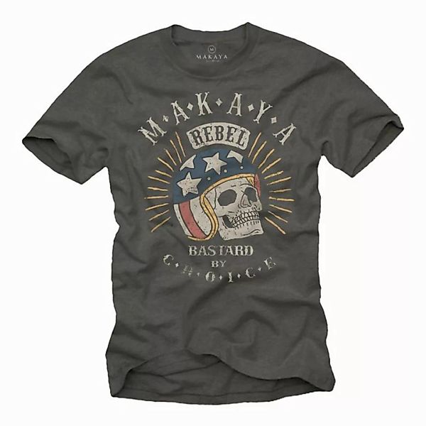 MAKAYA Print-Shirt Motorrad Helm Coole Lustige Sprüche Totenkopf Skull Bike günstig online kaufen