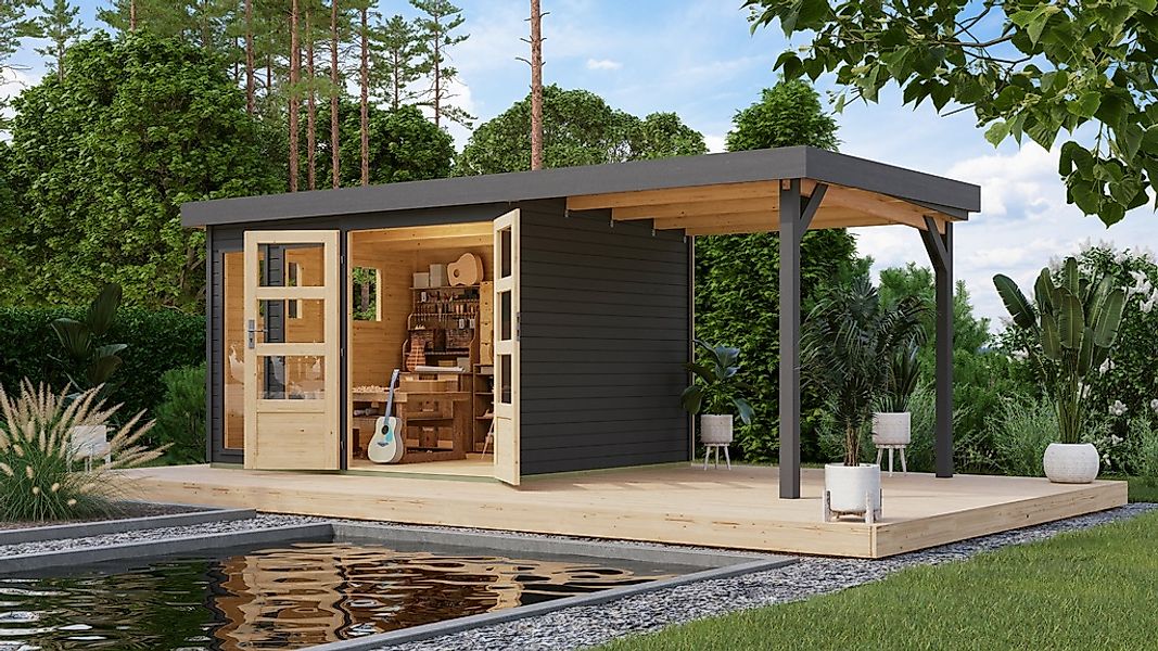 Karibu Gartenhaus "Langesee 5 mit Anbaudach", aus hochwertiger nordischer F günstig online kaufen