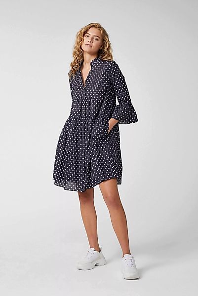 Mini-Slip-on-Kleid mit Godet-Details aus Baumwoll-Voile mit Punktdruck Blau günstig online kaufen