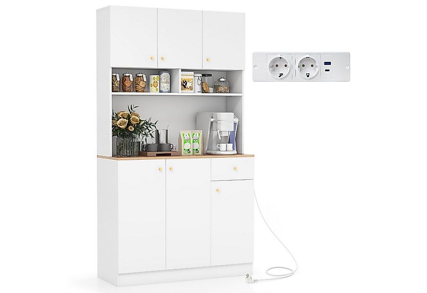 COSTWAY Küchenbuffet Küchenschrank mit Steckdosen, Arbeitsplatte, 180cm wei günstig online kaufen