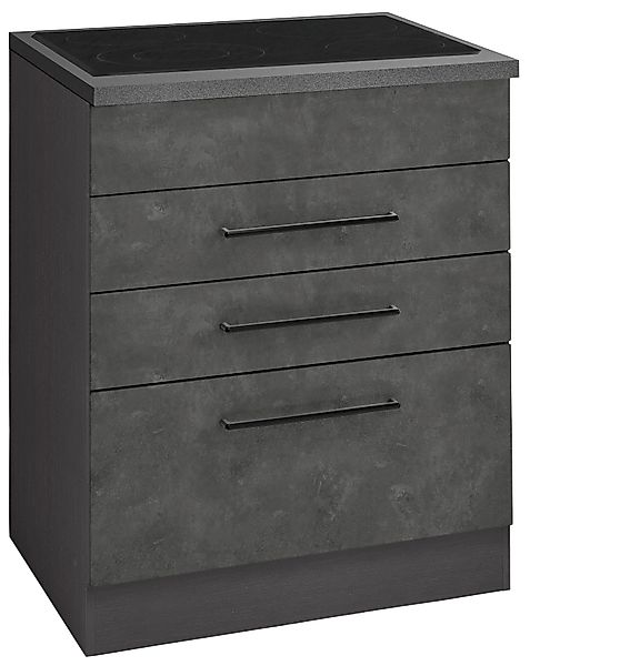 KOCHSTATION "KS-Tulsa" 60 cm breit, 2 Schubladen, 1 großer Auszug, schwarze günstig online kaufen