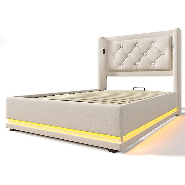 Gotagee Polsterbett Stauraumbett Baumwolle USB LED Typ-C Funktionelles Bett günstig online kaufen