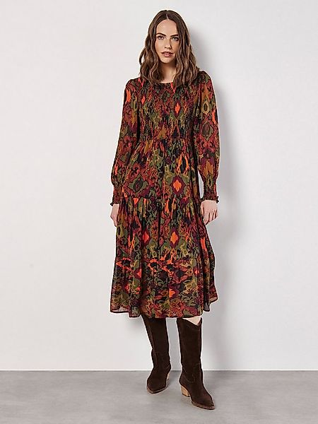 Apricot Druckkleid gemustertes Etagenkleid, mit Smokdetails günstig online kaufen