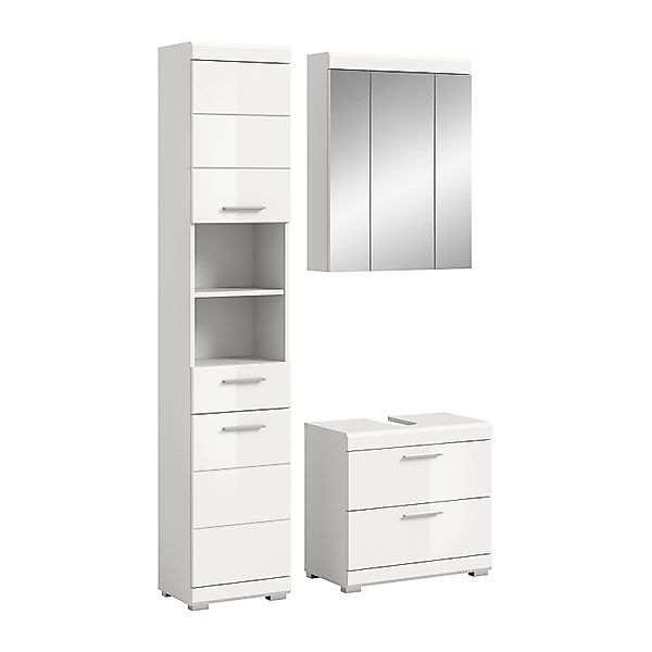 Badkombination 3-teilig Schubladen 112 x 191 x 34 cm Front Weiß Hochglanz F günstig online kaufen