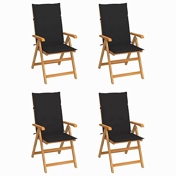 Gartenstühle 4 Stk. Mit Schwarzen Kissen Massivholz Teak günstig online kaufen