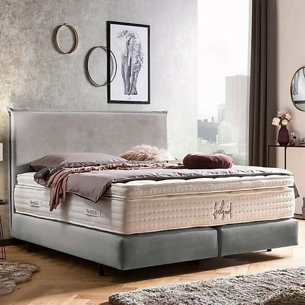 BettCo Boxspringbett London (200 x 200 cm, in Silber Samt), Kopfteil mit Bi günstig online kaufen