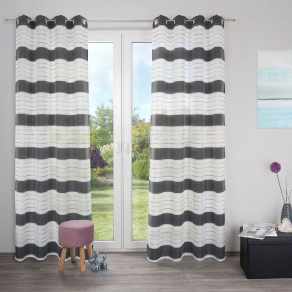 decolife Gardine "Estelle" Ösen 1 Stk. tlg. Ösenschal mit Blockstreifen wei günstig online kaufen