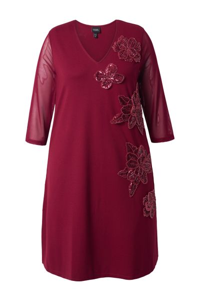 Ulla Popken Cocktailkleid Punto-Kleid Pailletten-Blüten V-Ausschnitt günstig online kaufen
