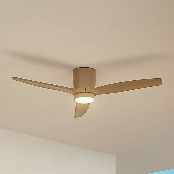 Lucande LED-Deckenventilator Sorin, beige, DC, leise, IP44 günstig online kaufen