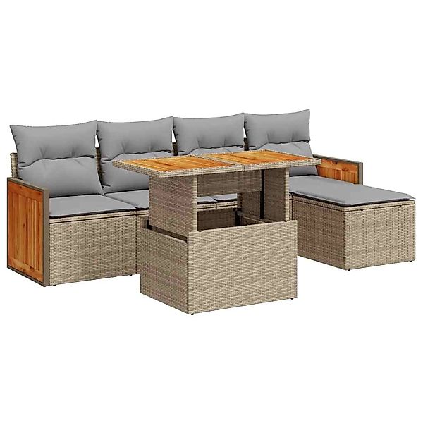 vidaXL 6-Tlg Garten-Sofagarnitur mit Kissen Beige Poly Rattan Akazie 332769 günstig online kaufen