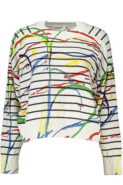 Desigual Strickpullover Stylischer Damenpullover in Weiß mit Druck und Kont günstig online kaufen