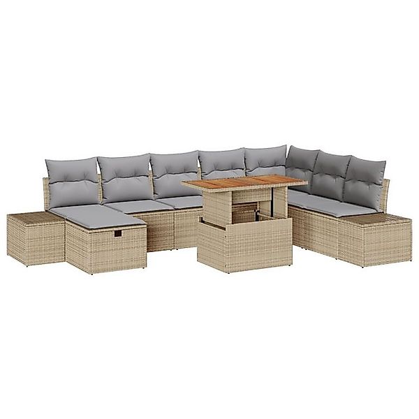 vidaXL Loungesofa 9-teiliges Garten Essset mit Kissen Beige Poly Rattan, 9 günstig online kaufen