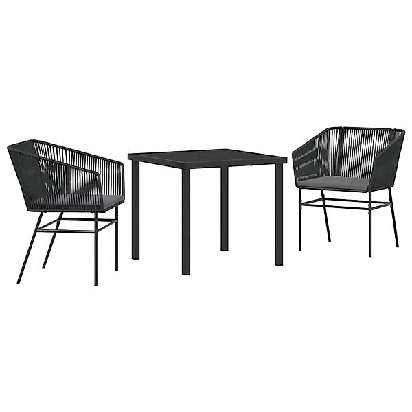 vidaXL 3-Teiliges Garten-Esszimmer Set mit Kissen in Schwarz aus Poly Ratta günstig online kaufen