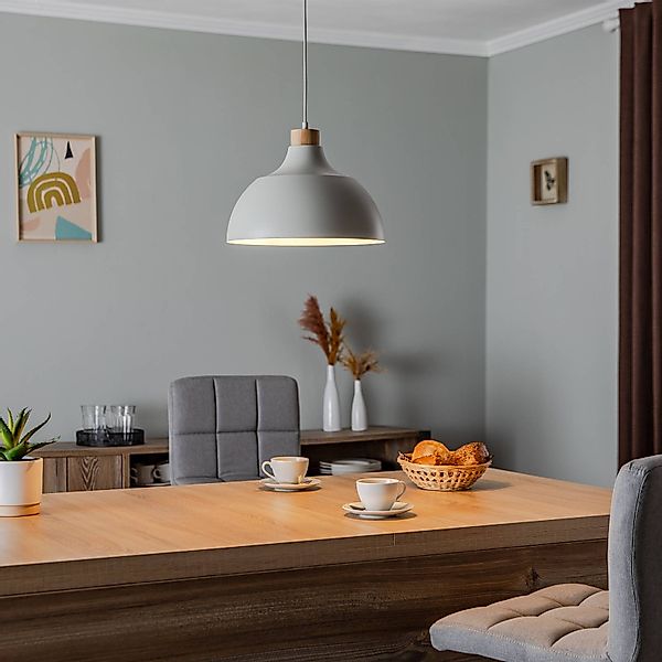 Envostar Hängeleuchte Kaitt, beige, Ø 34 cm, Holzdetail günstig online kaufen