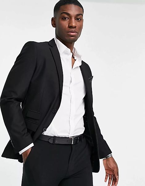 French Connection – Schmal geschnittene, schlichte Anzugjacke-Schwarz günstig online kaufen