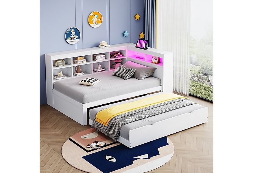 REDOM Stauraumbett mit USB-Steckdose und LED-Beleuchtung, mit Regalen und A günstig online kaufen