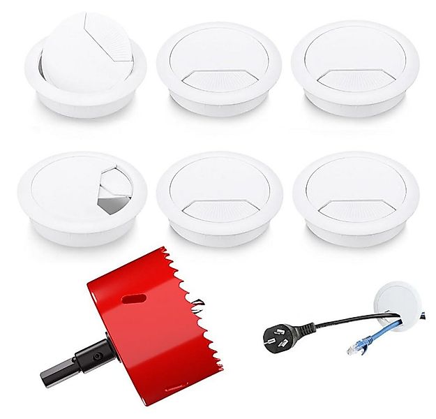 FELIXLEO 7 Stück Schreibtisch Kabeldurchführung Weiß - Kabelmanagement Kabe günstig online kaufen