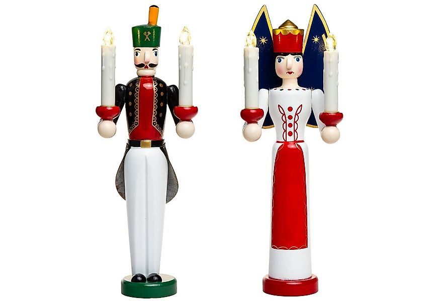SIKORA Weihnachtsfigur Engel und Bergmann Holz 2er Set LED Kerzen Fernbedie günstig online kaufen