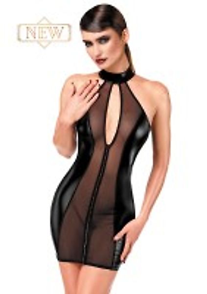 Wetlook-Minikleid mit transparentem Mesh günstig online kaufen