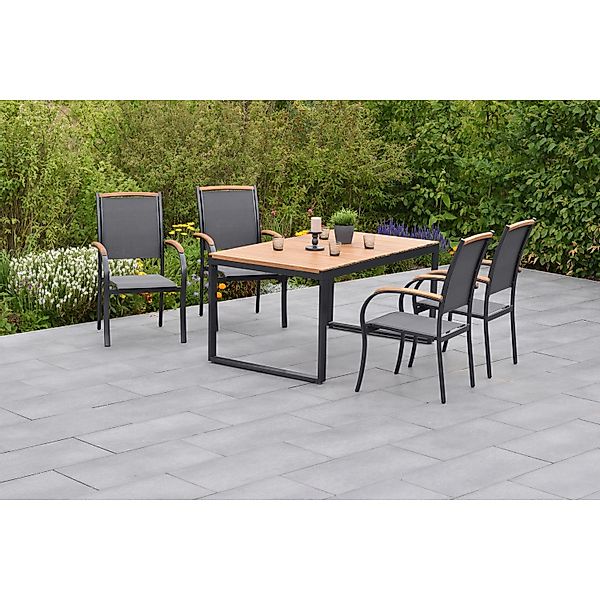 Merxx Gartenmöbelset Siena 5tlg. inkl. Stapelsessel u. Tisch ausziehbar günstig online kaufen