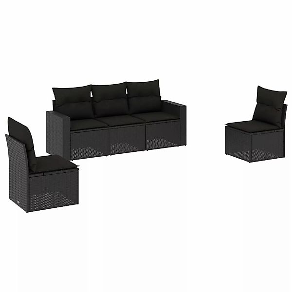 vidaXL 5-tlg Garten-Sofagarnitur mit Kissen Schwarz Poly Rattan Modell 60 günstig online kaufen