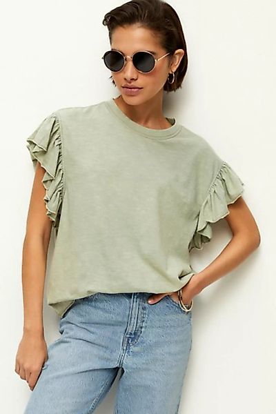 Next T-Shirt Glitzerndes T-Shirt mit Rüschenärmeln und Nieten (1-tlg) günstig online kaufen