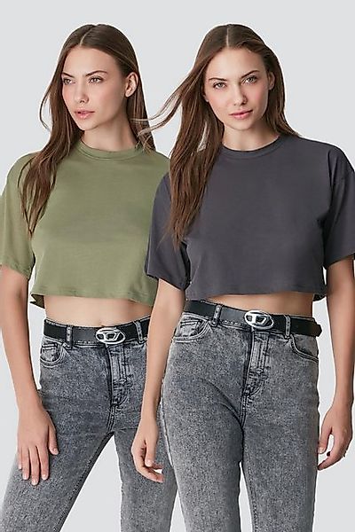 C&CITY Pyjamaoberteil Zweiteiliges Crop-T-Shirt mit Rundhalsausschnitt 959 günstig online kaufen
