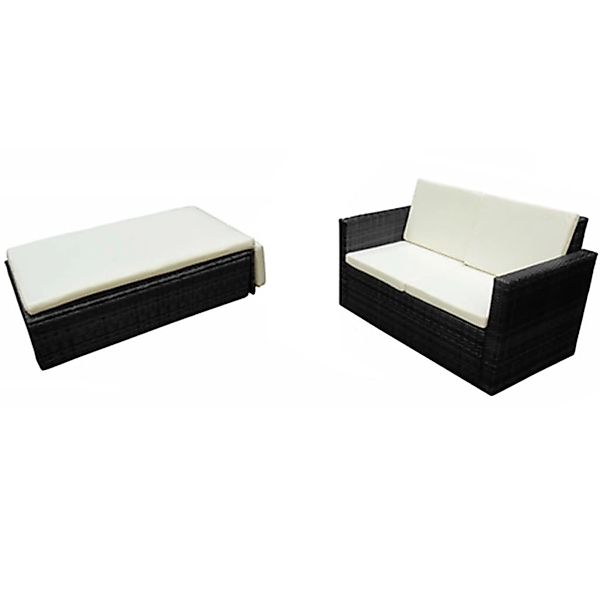 2-tlg. Garten-lounge-set Mit Auflagen Poly Rattan Schwarz günstig online kaufen