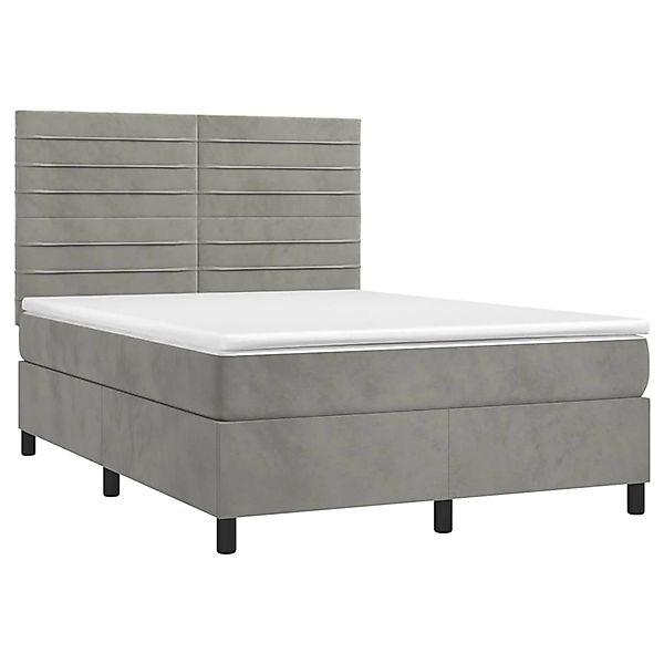 vidaXL Boxspringbett mit Matratze & LED Hellgrau 140x190 cm Samt 3136179 günstig online kaufen