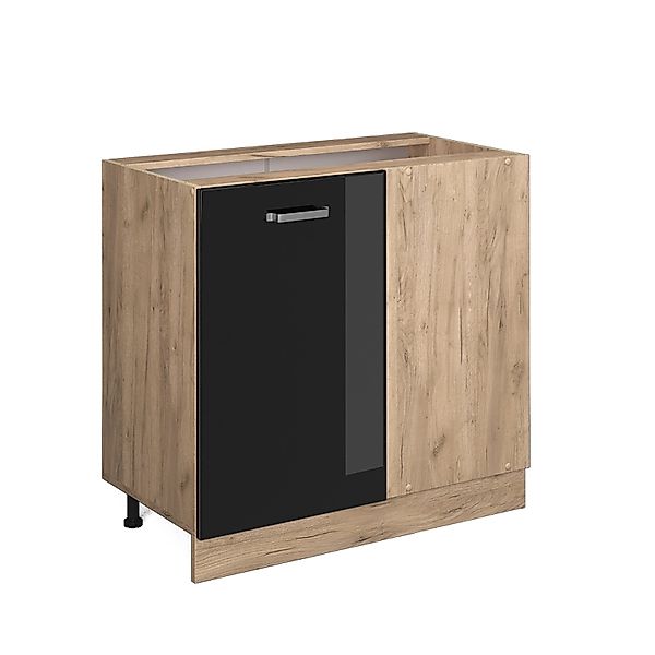 Vicco Eckunterschrank R-Line Schwarz Hochglanz/Goldkraft Eiche 86 cm ohne A günstig online kaufen