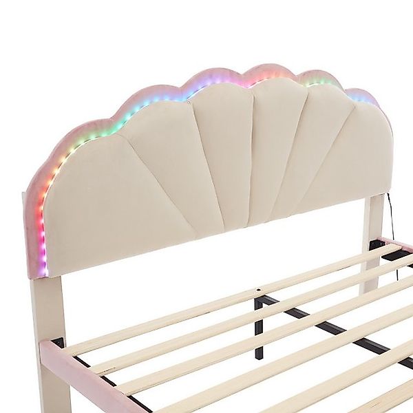 HAUSS SPOLE Polsterbett 140x200 mit gewelltem Kopfteil, Lichtstreifen,runde günstig online kaufen