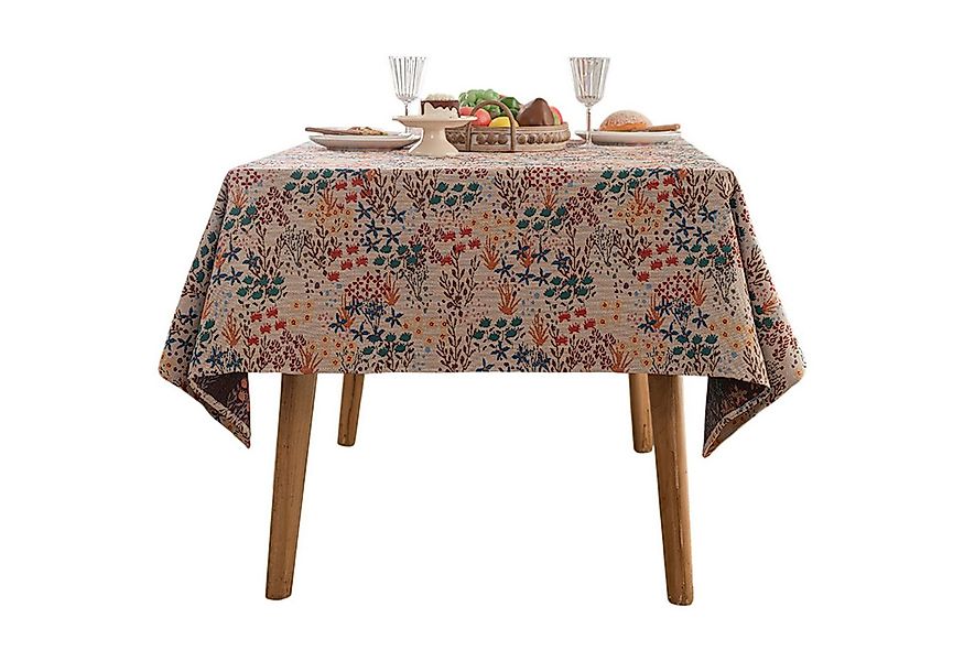 Refttenw Tischdecke Jacquard Tischdecke Vintage Blumenmuster, Leinenstruktu günstig online kaufen