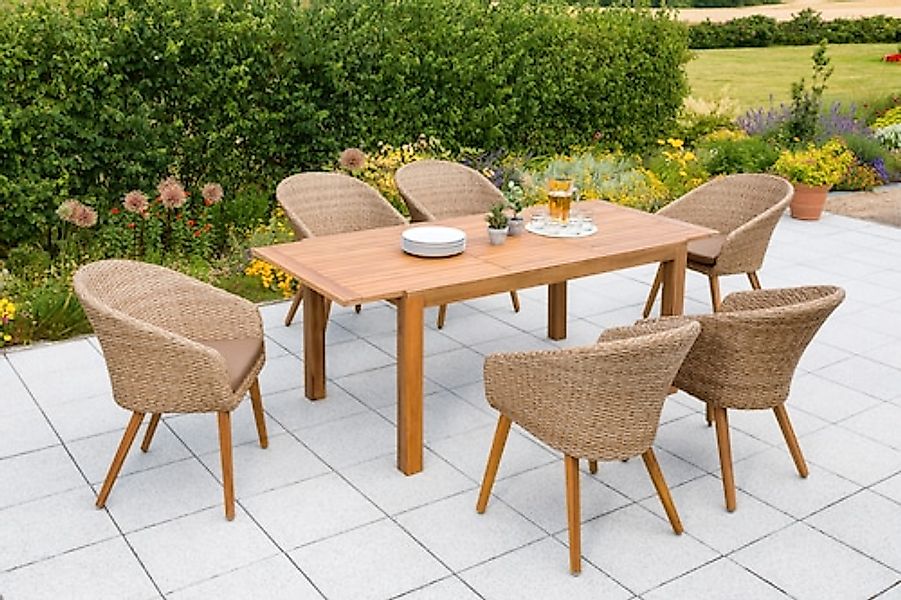 MERXX Garten-Essgruppe »Arrone« 7 Stk. tlg. 6 Stühle und Tisch, mit Sitzpol günstig online kaufen