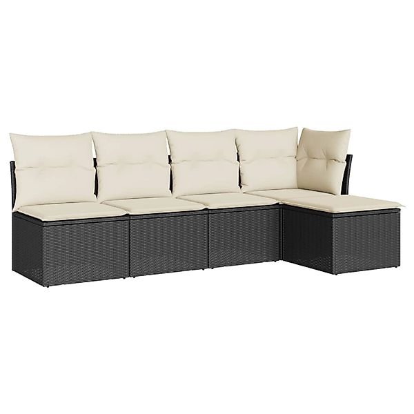 vidaXL 5-Tlg Garten-Sofagarnitur mit Kissen Schwarz Poly Rattan 3249355 günstig online kaufen