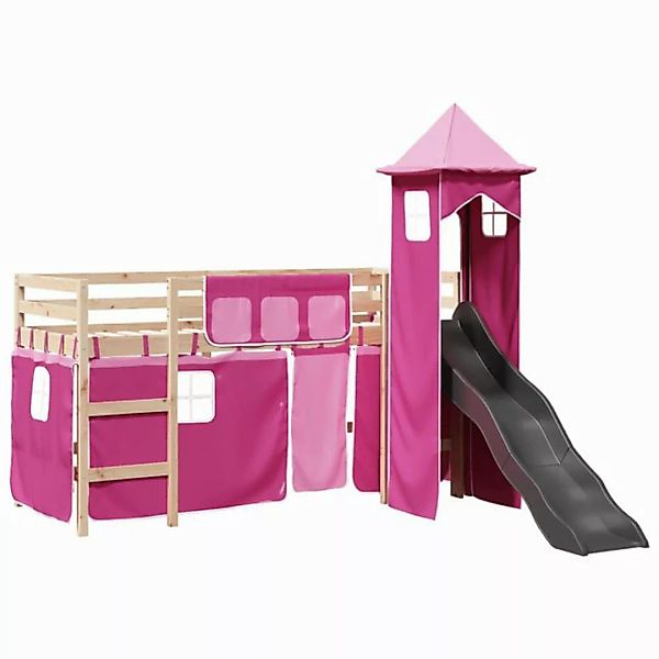 vidaXL Bett Kinderhochbett mit Turm Rosa 80x200 cm Massivholz Kiefer günstig online kaufen